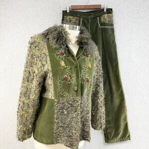 Audrey Elizabeth Velvet Pant Set‎ Womens Medium Patchwork Woodsy Goblincore 70s